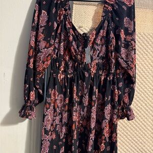 Floral Black and Red Women's Dress
